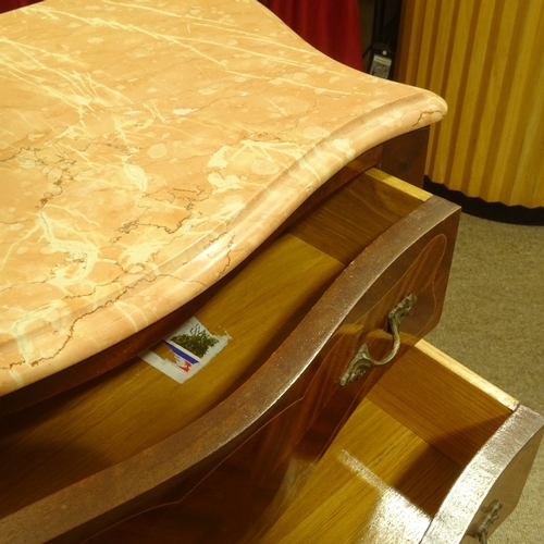 236 - A French walnut serpentine-front chest of 2 drawers, with shaped marble top and cabriole legs, width... 