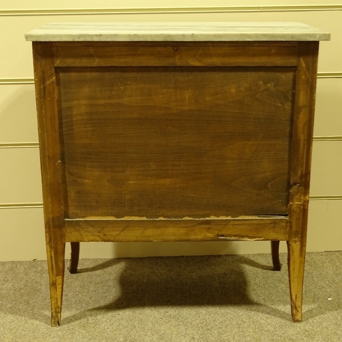 237 - A French kingwood parquetry inlaid chest of 3 drawers of small size, with marble top and cabriole le... 