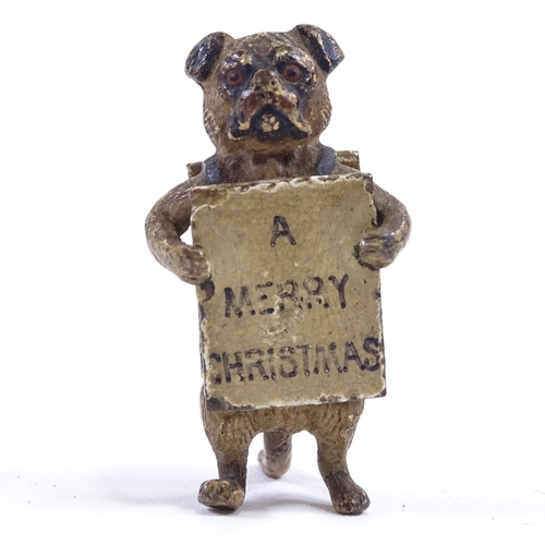 240 - Austrian cold painted bronze Pug dog holding an A-board 