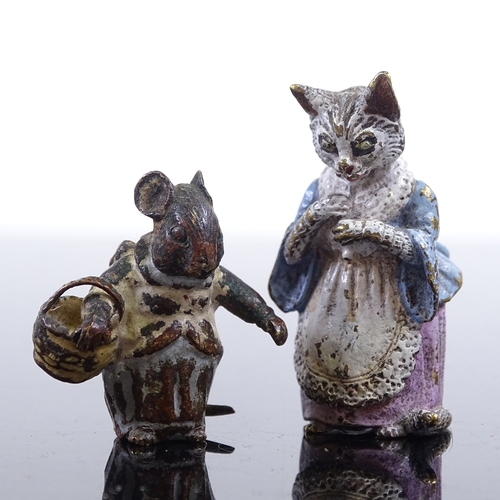 241 - 2 Austrian cold painted bronze Beatrix Potter characters, Tabitha Twitchit, height 4cm, and rabbit w... 