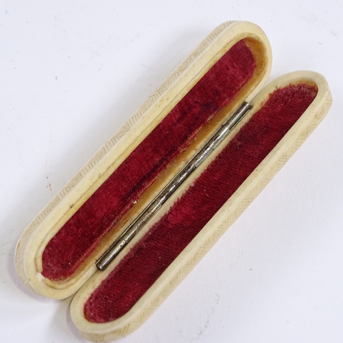 252 - A 19th century Chinese relief carved ivory toothpick case with original velvet lining, length 8cm