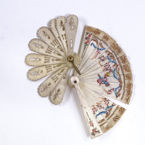 253 - 2 19th century miniature ivory doll's brise fans, one with hand painted flowers, length 5.5cm, the o... 