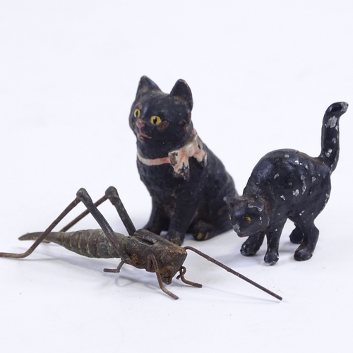 254 - 3 cold painted metal miniature animals, seated cat height 3cm (3)