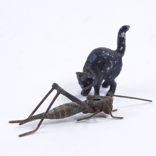 254 - 3 cold painted metal miniature animals, seated cat height 3cm (3)