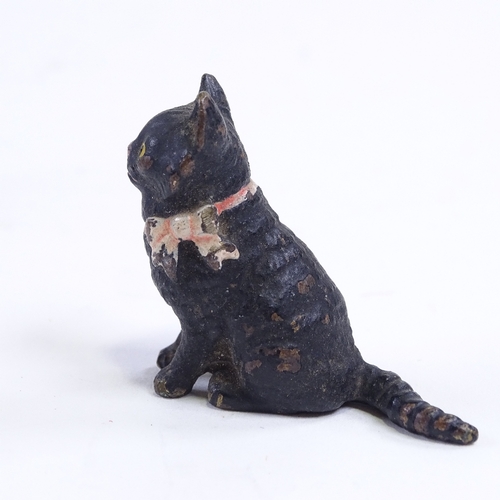 254 - 3 cold painted metal miniature animals, seated cat height 3cm (3)