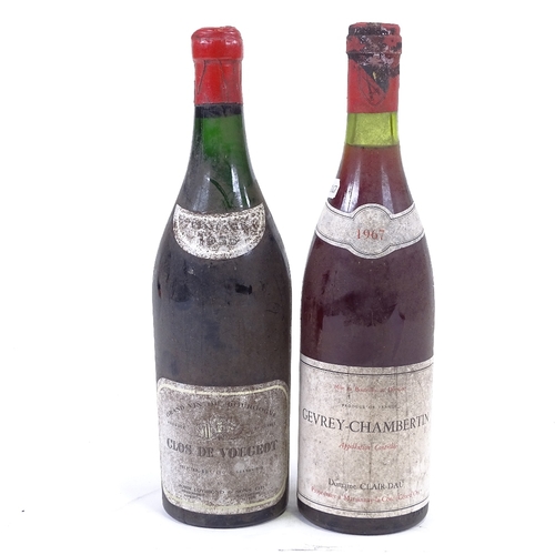 266 - 2 bottles of Burgundy wine, Clos De Vougeot, 1955, Importer John Lovibond & Sons and Gevrey-Chambert... 