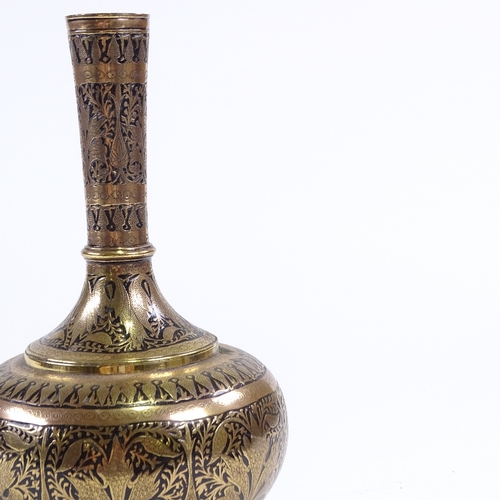 271 - A 19th century Islamic engraved bronze and black enamel water flagon, height 25cm