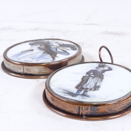 275 - A pair of printed ceramic plaques, depicting a portrait of a Gainsborough lady, and woman carrying a... 