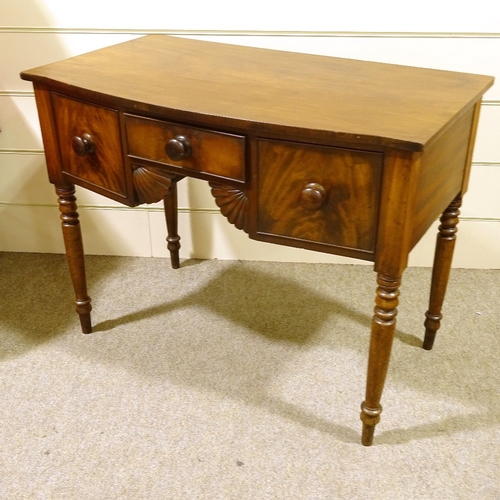 285 - Early 19th century mahogany knee-hole sideboard of small size, with shell carved apron and ring turn... 