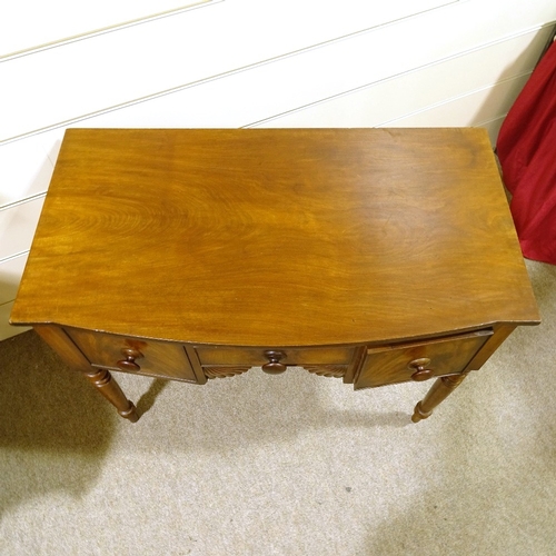 285 - Early 19th century mahogany knee-hole sideboard of small size, with shell carved apron and ring turn... 