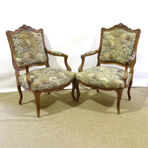 286 - A pair of French 19th century carved oak-framed open armchairs