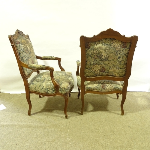 286 - A pair of French 19th century carved oak-framed open armchairs