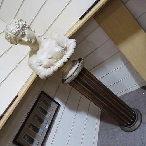 299 - A hollow-cast plaster bust of a Classical woman, on fluted stained wood pedestal, overall height 1.7... 