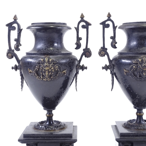 307 - A pair of Victorian slate and ormolu mounted mantel urns, height 35cm