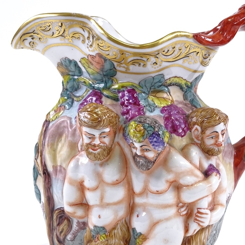 309 - An Italian Capodimonte porcelain wine jug, relief moulded Classical decoration, height 21cm