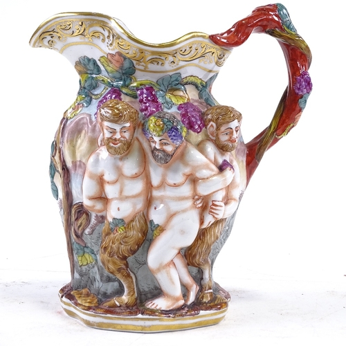 309 - An Italian Capodimonte porcelain wine jug, relief moulded Classical decoration, height 21cm