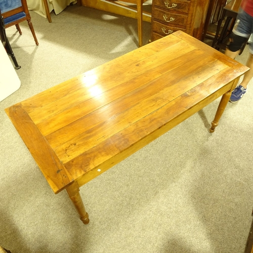 314 - A 19th century French cherrywood farmhouse dining table, 2 frieze drawers and turned legs, 1.55m x 7... 