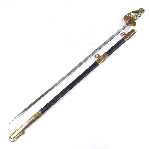 317 - A US Navy Officer's dress sword, by Hilborn & Hamburger of New York, made in Solingen Germany, gilt-... 