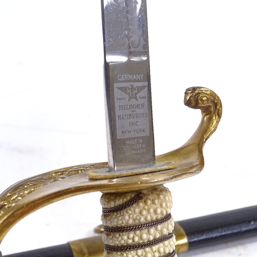 317 - A US Navy Officer's dress sword, by Hilborn & Hamburger of New York, made in Solingen Germany, gilt-... 