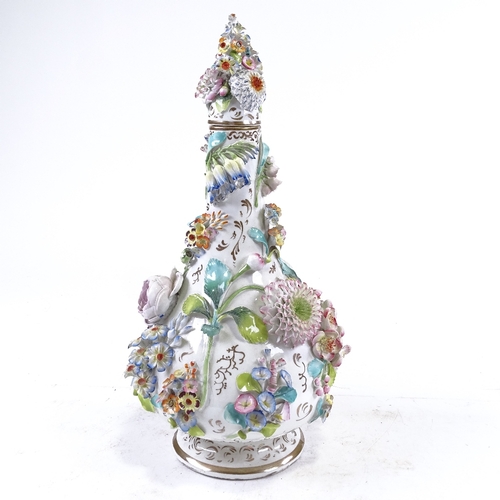 320 - An ornate 19th century Coalport porcelain vase and cover, with applied encrusted floral decoration, ... 