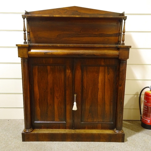 325 - A 19th century rosewood chiffoniere, with raised shelved back, single frieze drawer and turned colum... 