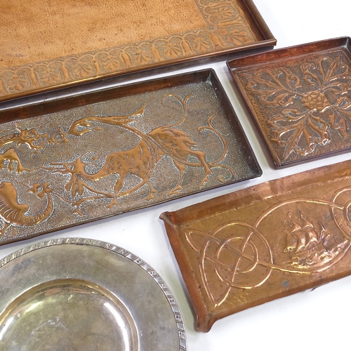 326 - A group of Arts and Crafts metalware, including a Keswick School of Industrial Art copper tray by WH... 