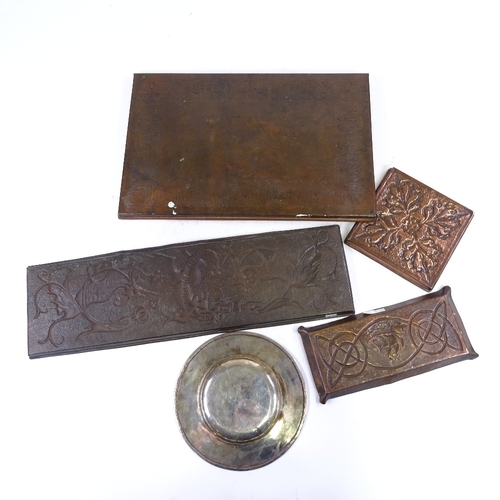 326 - A group of Arts and Crafts metalware, including a Keswick School of Industrial Art copper tray by WH... 