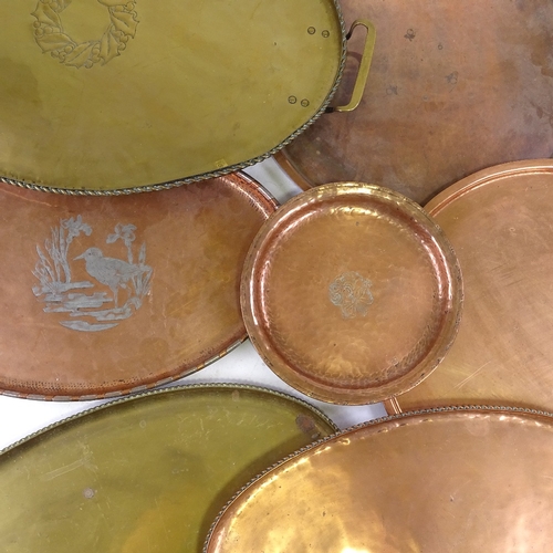 327 - A group of Arts and Crafts copper and brass trays, including 4 pieces by Hugh Wallis and 2 trays fro... 