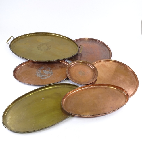 327 - A group of Arts and Crafts copper and brass trays, including 4 pieces by Hugh Wallis and 2 trays fro... 