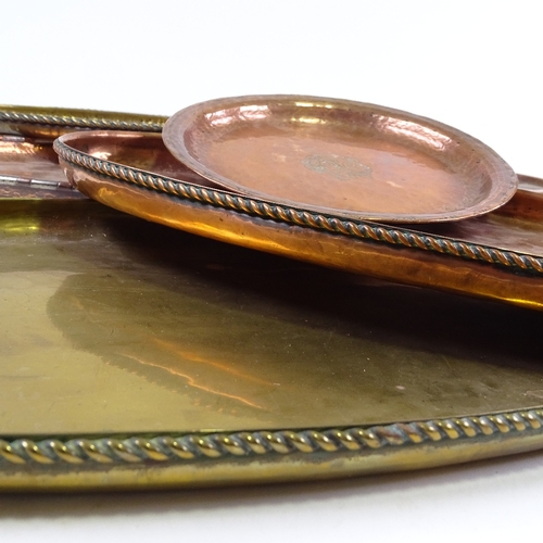 327 - A group of Arts and Crafts copper and brass trays, including 4 pieces by Hugh Wallis and 2 trays fro... 