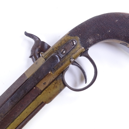 330 - A 19th century percussion belt pistol, by Blakemore & Son, engraved brass mounts with fold-put ram r... 