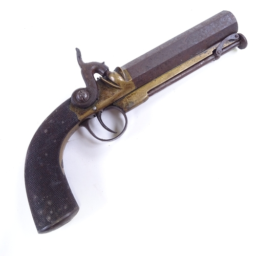 330 - A 19th century percussion belt pistol, by Blakemore & Son, engraved brass mounts with fold-put ram r... 