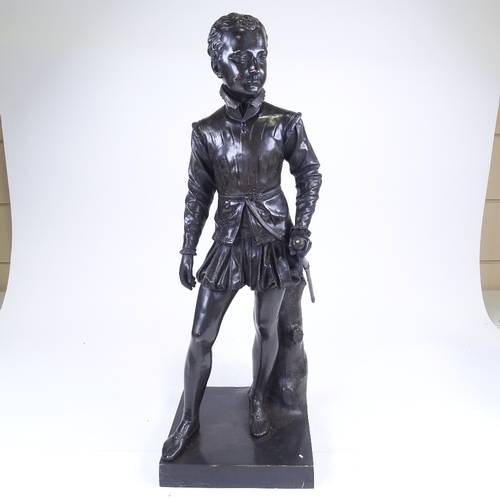 129 - A patinated bronze sculpture of Walter Raleigh as a boy, height 69cm, unsigned