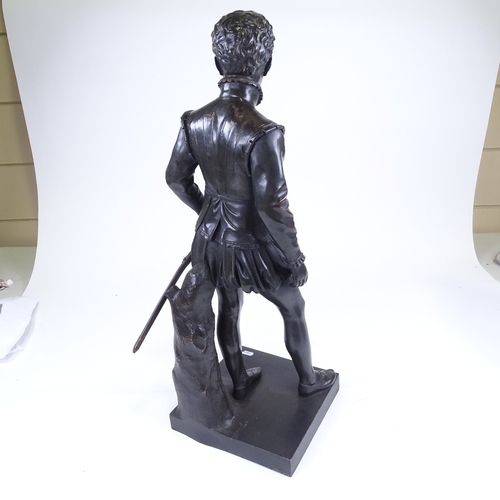 129 - A patinated bronze sculpture of Walter Raleigh as a boy, height 69cm, unsigned