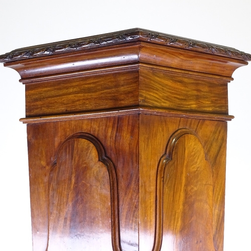 323 - An Edwardian figured mahogany pedestal, with carved leaf mouldings and relief panels, height 1.22m, ... 