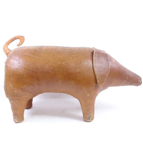 40 - A tan leather pig footrest, in Liberty style, length 62cm