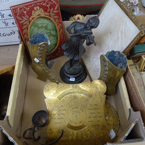 73 - Various collectables, including reproduction bronze sculpture, Indian brass dial calendars, pair of ... 