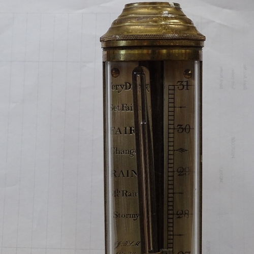 74 - A 19th century Portuguese brass ship's mercury stick barometer, by R N Desterro of Lisbon, with gimb... 