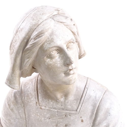 82 - A mid-century plaster sculpture, bust of a young lady, indistinctly signed on back, GV  Vizeienbergh... 