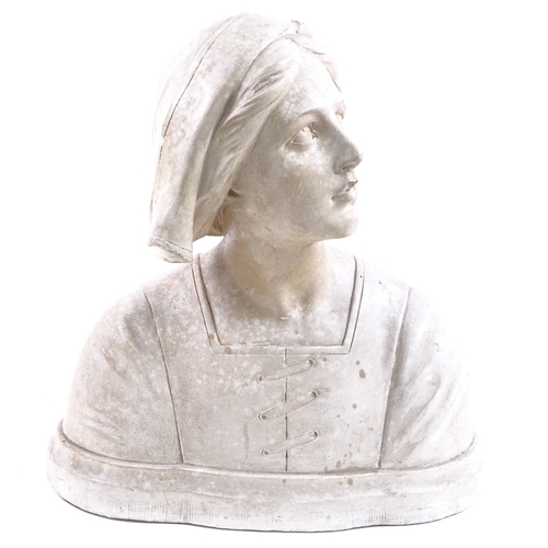 82 - A mid-century plaster sculpture, bust of a young lady, indistinctly signed on back, GV  Vizeienbergh... 