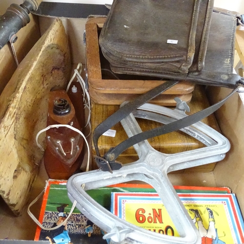 87 - Various collectables, including set of snooker balls, Vintage games, leather satchel etc