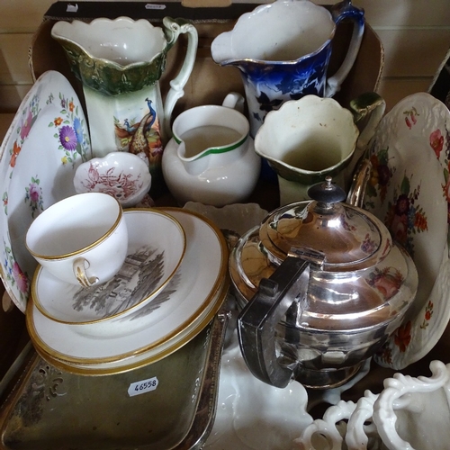 89 - Various collectables, including plated teapot, Spode transfer decorated teaware, hand painted floral... 