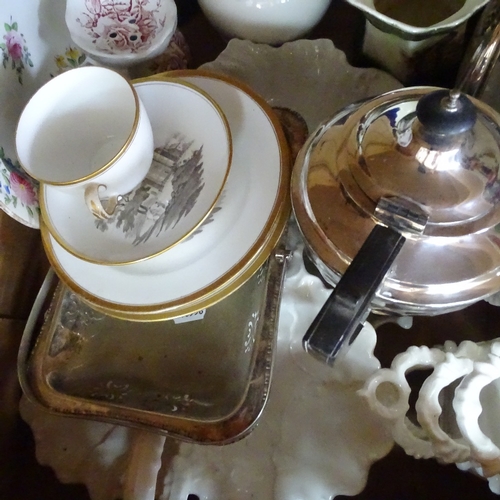 89 - Various collectables, including plated teapot, Spode transfer decorated teaware, hand painted floral... 