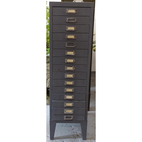 1840 - A 15-drawer metal filing cabinet, W28cm, H100cm