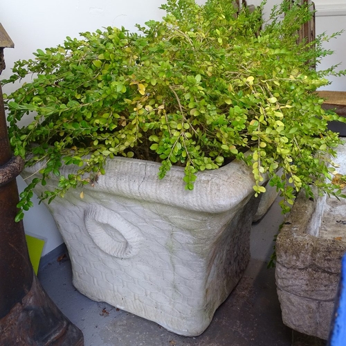 1843 - A pair of large square concrete planters, W63cm, H48cm