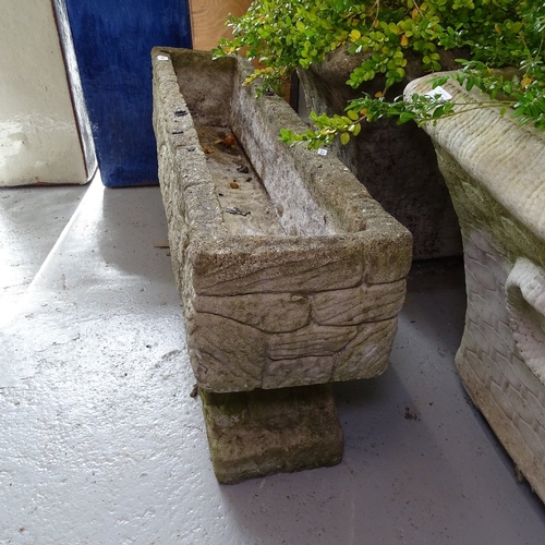 1844 - A rectangular weathered concrete garden trough on stand, W92cm