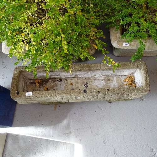 1844 - A rectangular weathered concrete garden trough on stand, W92cm