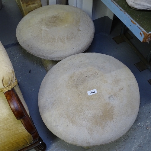 1794 - A pair of concrete 2-section garden staddle stones, H42cm