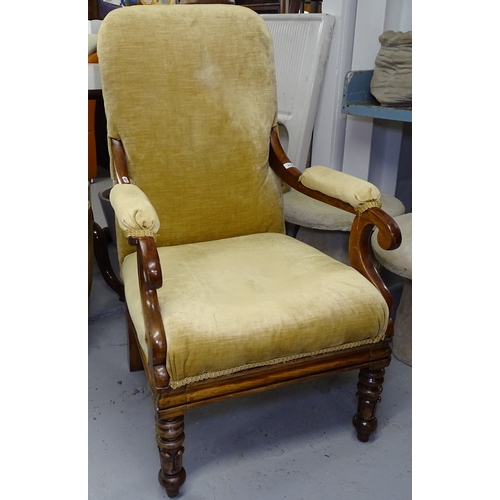 1795 - A William IV mahogany-framed and upholstered open armchair, on tulip carved legs