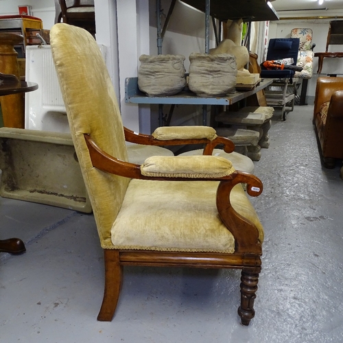 1795 - A William IV mahogany-framed and upholstered open armchair, on tulip carved legs